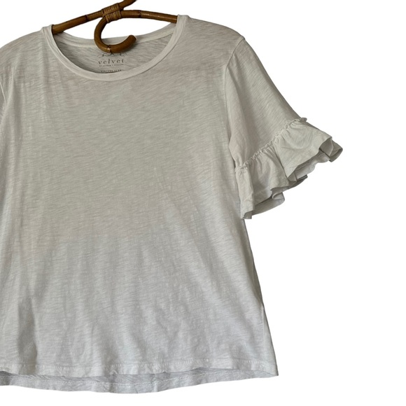 Velvet by Graham & Spencer | White Vintage Slub Ruffle Sleeve Tee Size XS - Picture 3 of 11